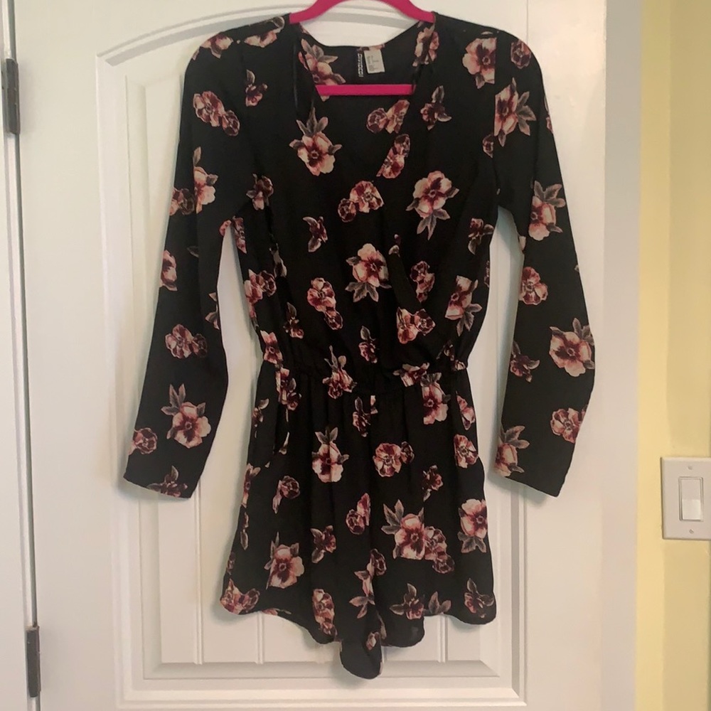 Black floral long sleeve romper